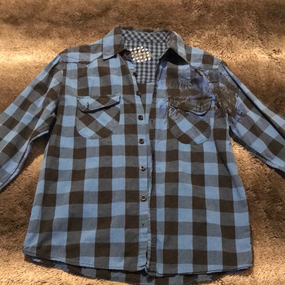 Blue Plaid Rockstar Long Sleeve